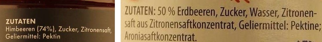 Zutatenlisten